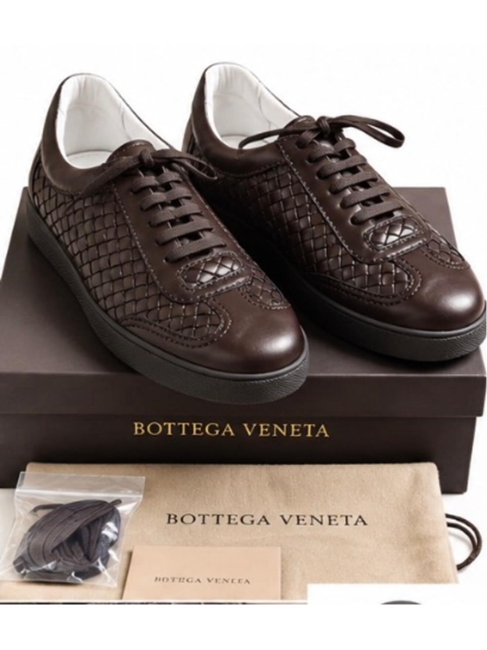 Men's Bottega Veneta Intrecciato Leather Sneakers Brown Size 9/42